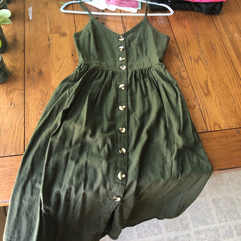 Olive green spaghetti strap dress with pockets